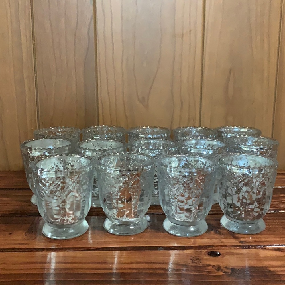 Decorative silver votive holders, set of 14